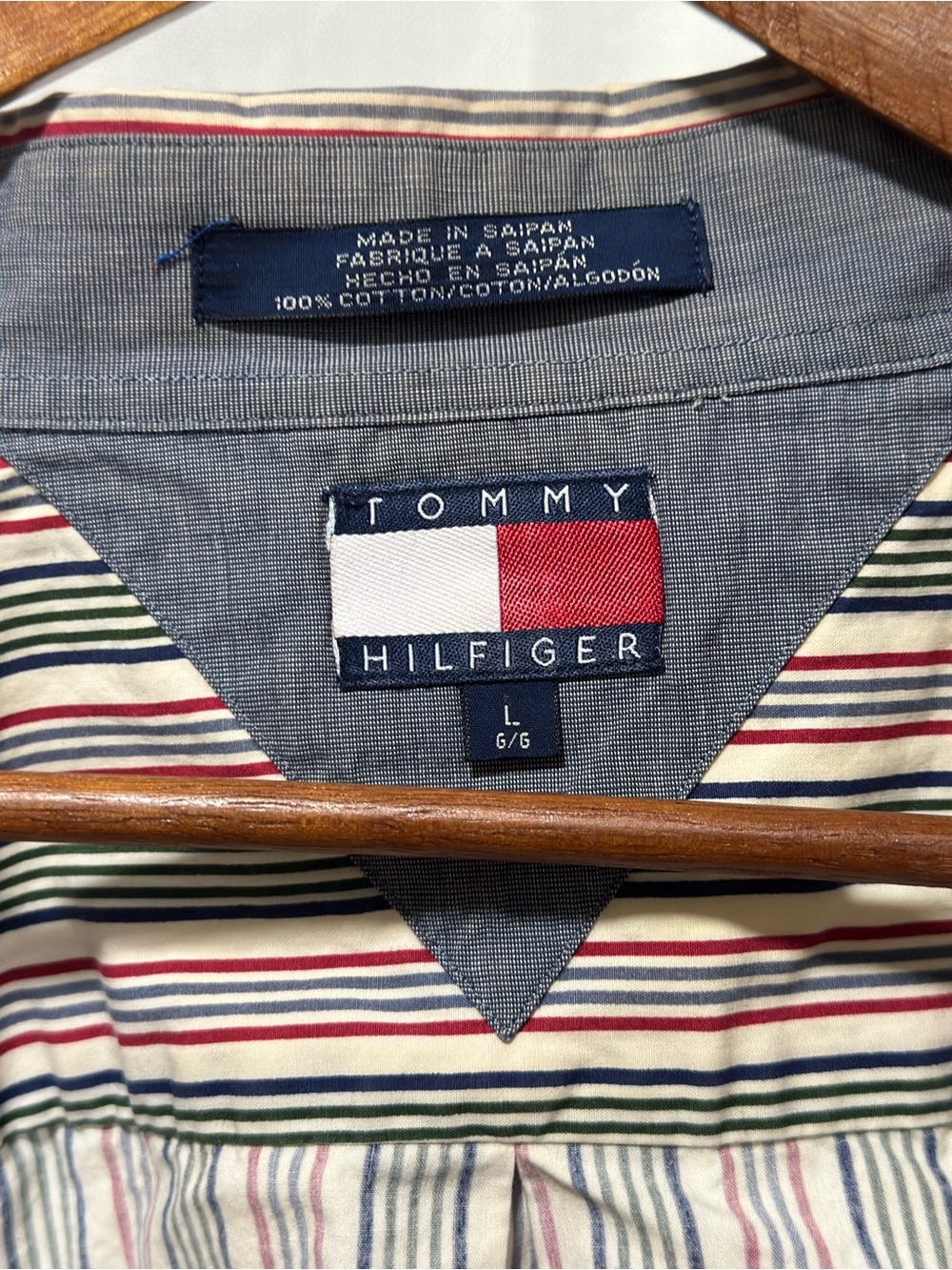 Vintage 90s Tommy Hilfiger Striped Button Down Shirt Men's Large Crest Saipan